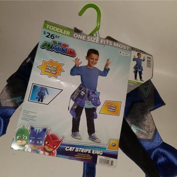 NEW Catboy PJ Masks Cat Stripe King Halloween Toddler Costume + Candy Bucket Lot - Picture 2 of 12